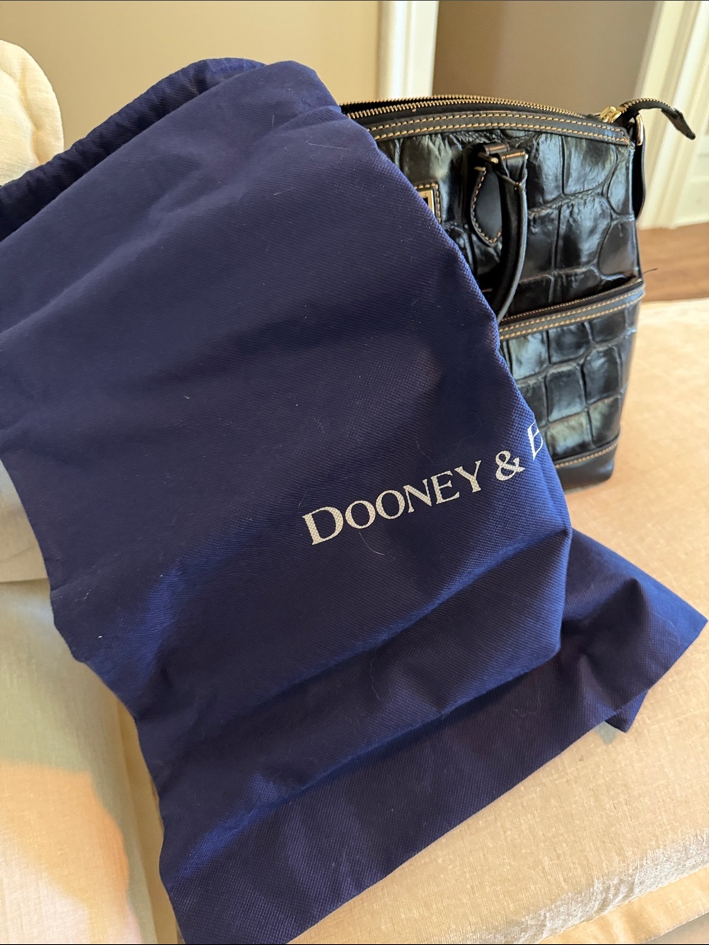 Dooney & Bourke Black Croc-Embossed Satchel with Gold Hardware - Picture 4 of 4